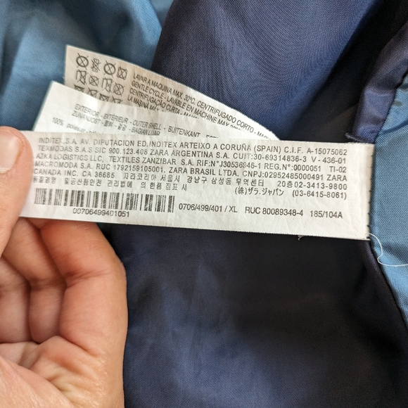 Zara Jacket Mens Blue Bomber Full Zip - Picture 5 of 9